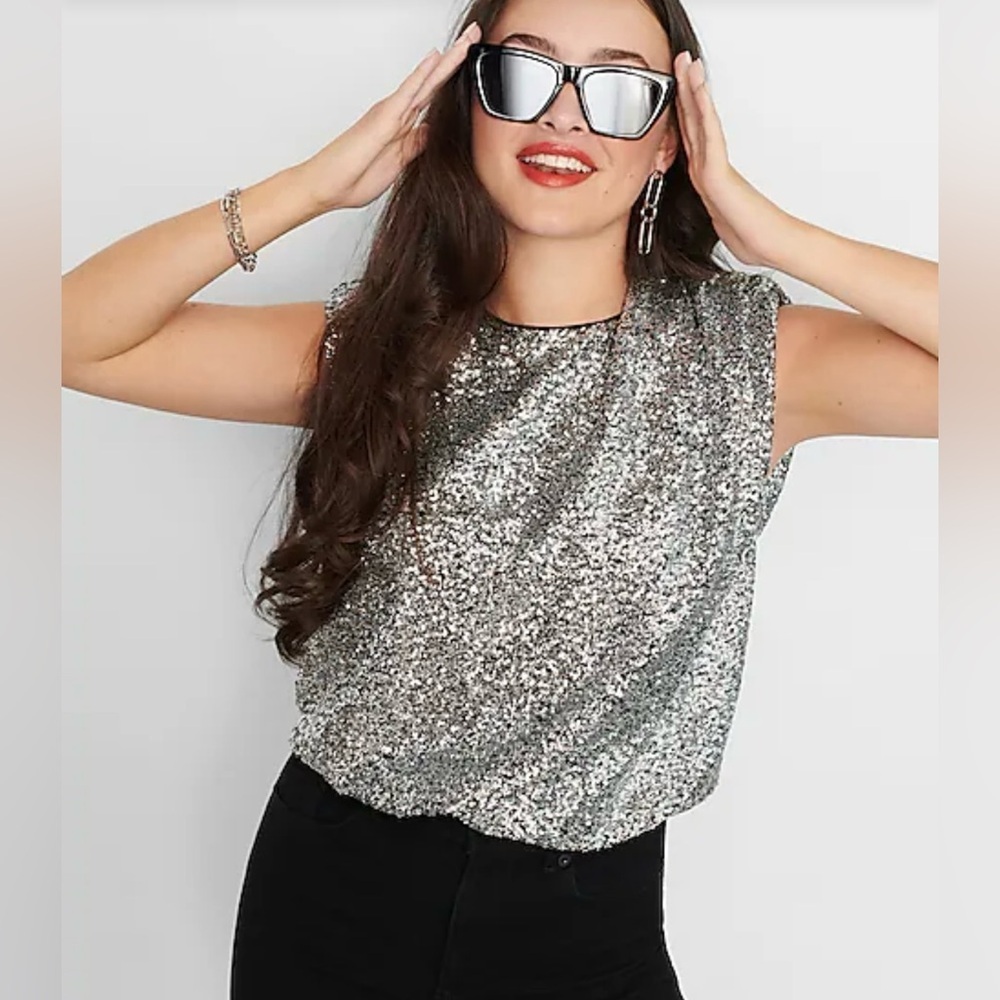 NEW Express Silver Sequin Cap Sleeve Blouse​